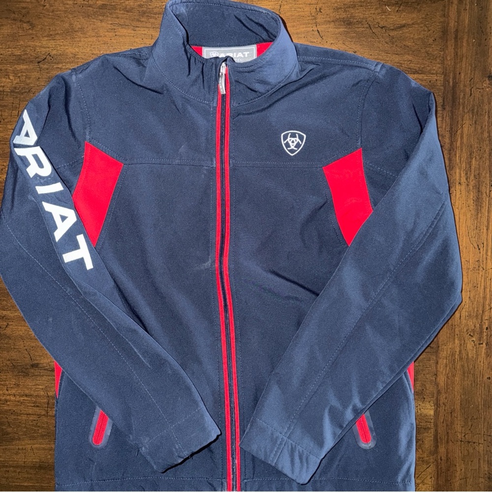 Ariat Softshell JACKET Boys Large (12) RED BLUE WIND/WATER Resistance TECH EUC